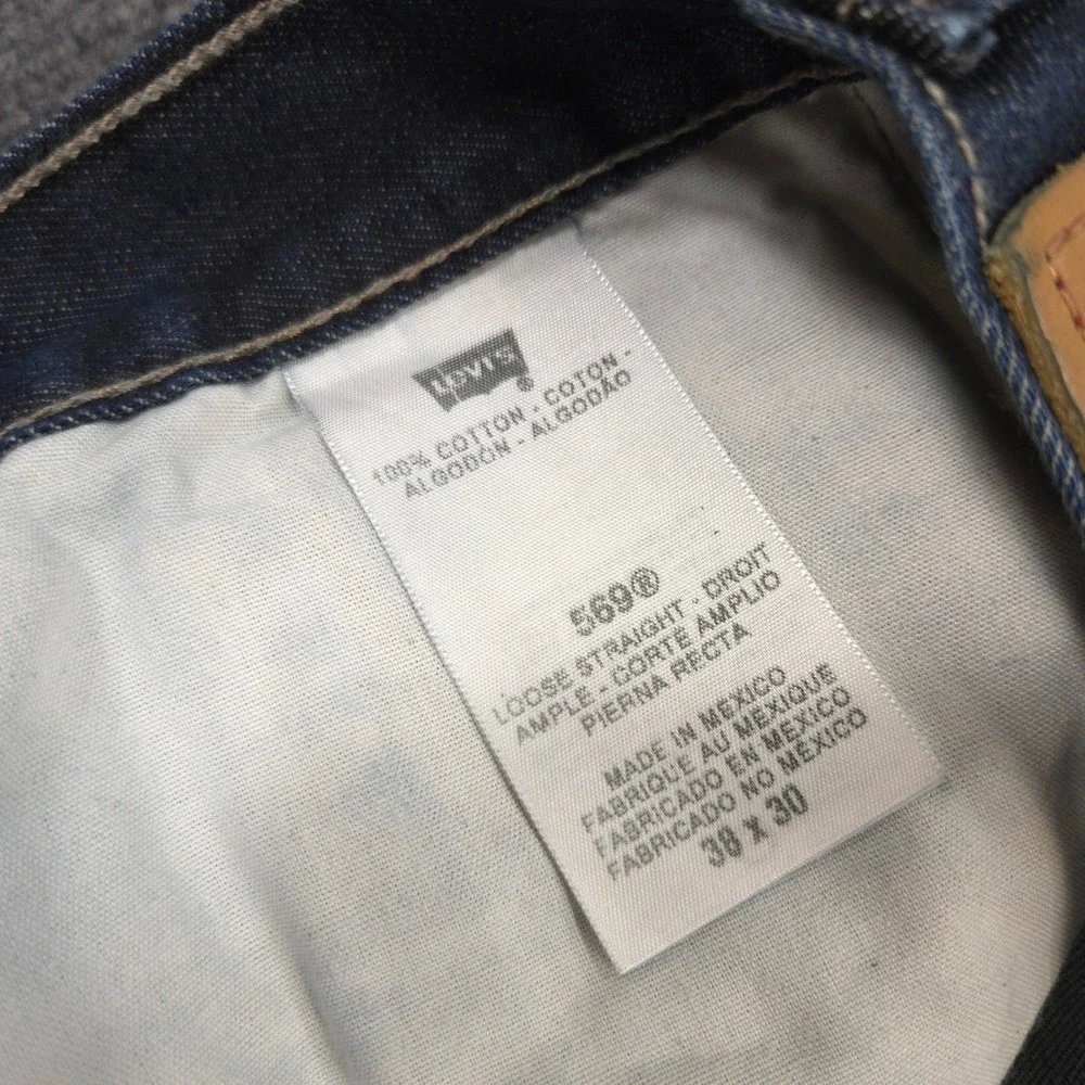 Levis 569 Jeans Mens 38X27* Blue Loose Straight Flap Pockets Dark Wash‎ Denim